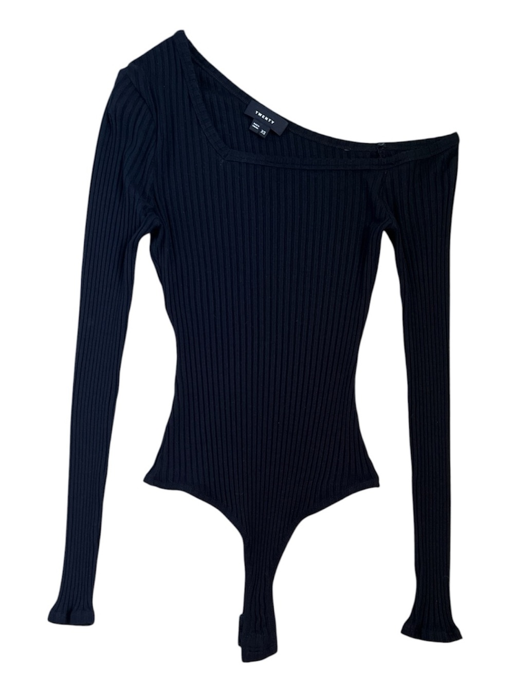 TWENTY TEES Harmony Ribbed Off Shoulder Bodysuit Top Black XS - Picture 2 of 8